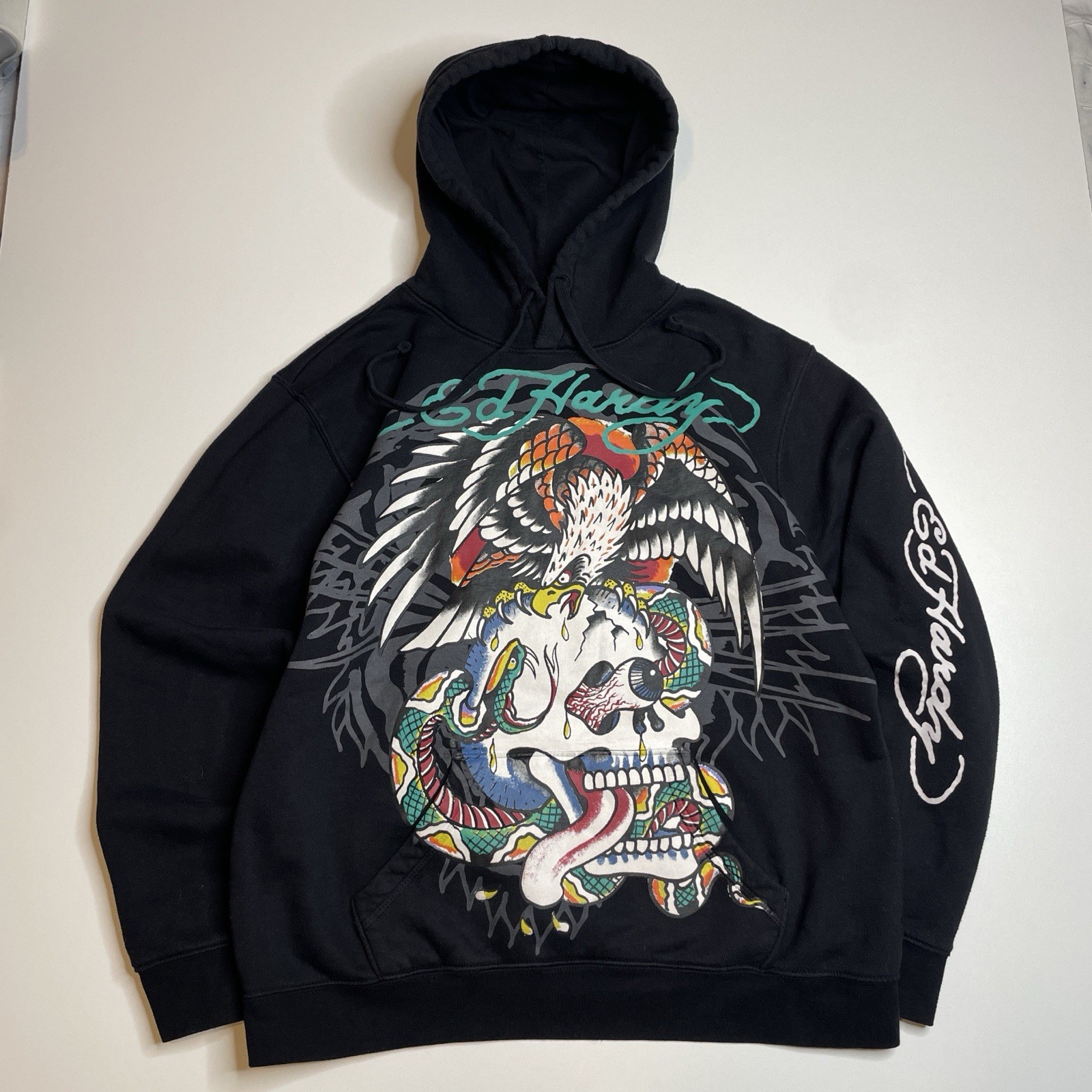Vintage Y2K Ed Hardy Skull Eagle Graphic Black Cotton Hoodie Large ...