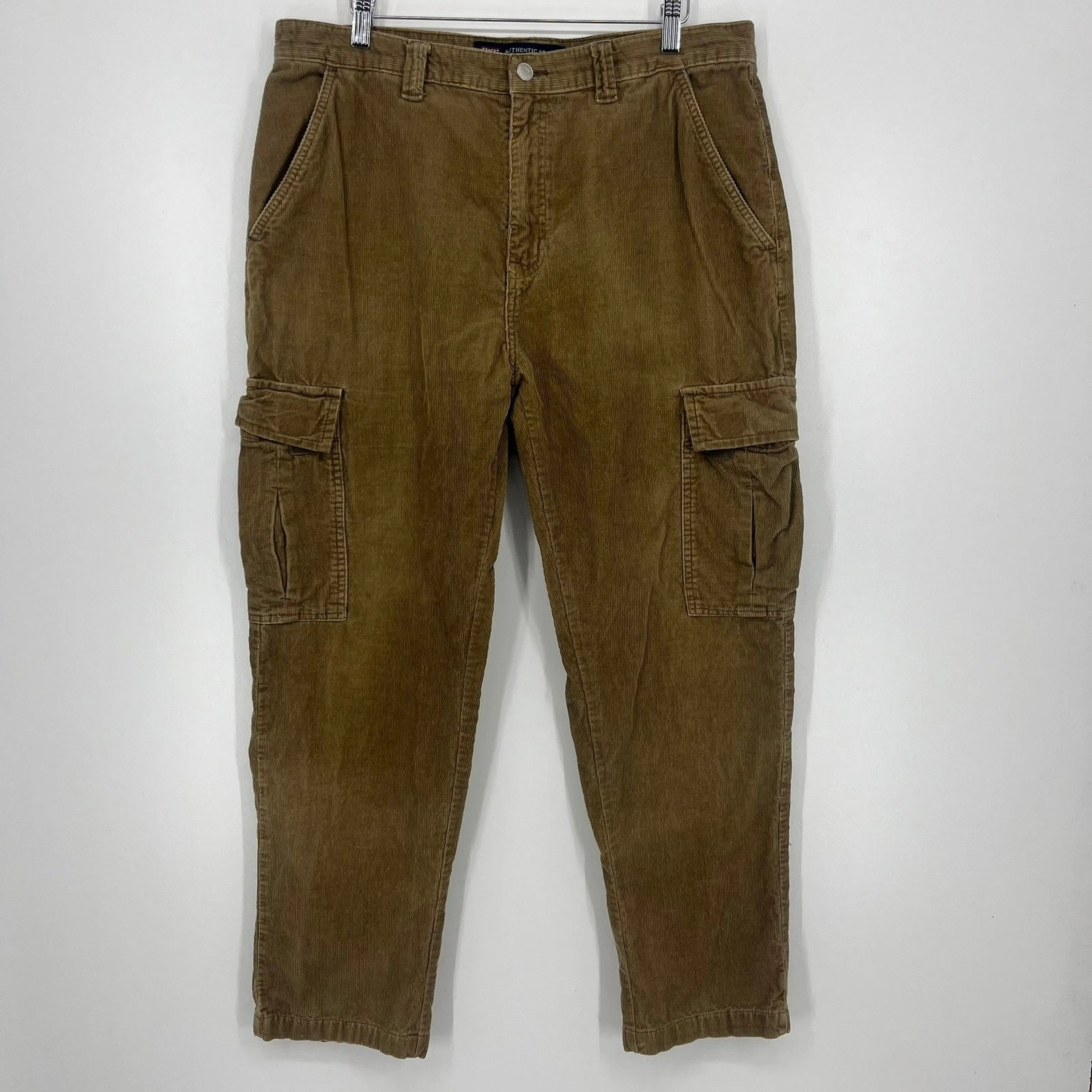 Faded Glory Mens Brown Corduroy Cargo Pants Straight Leg Multi-Pocket 36x30 Vtg