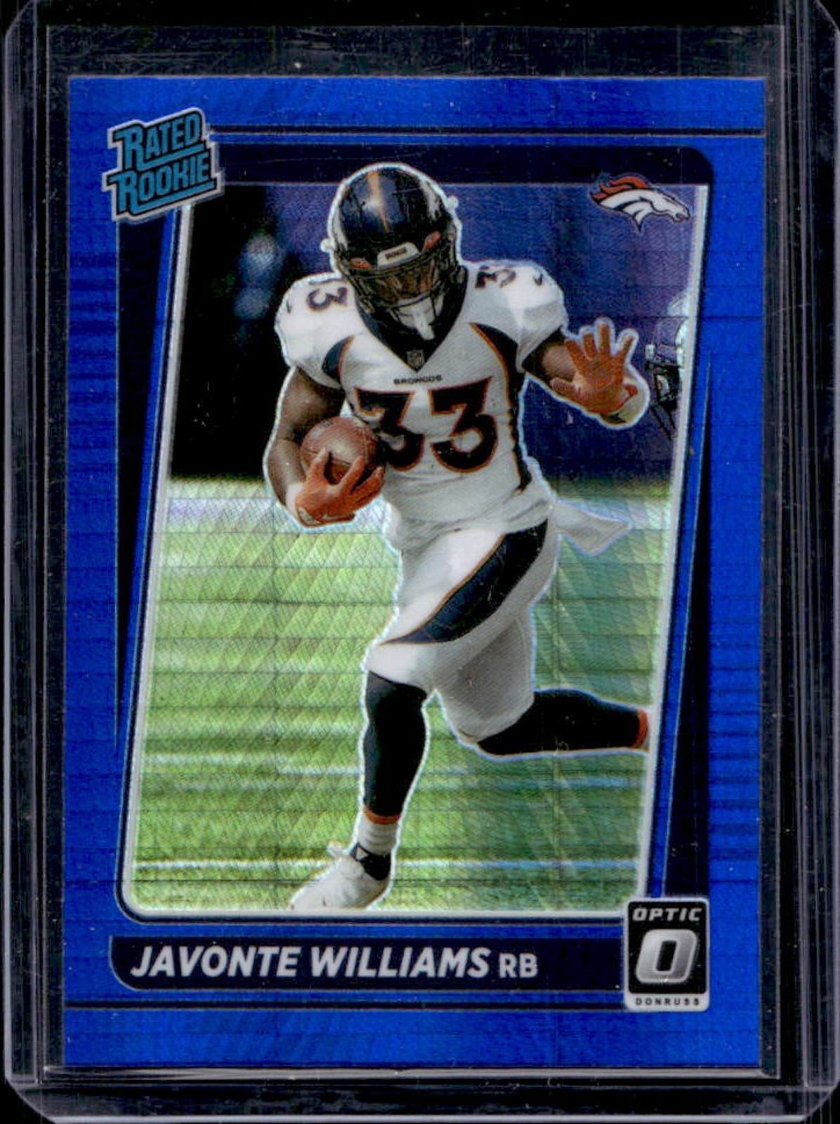 2021 Donruss Optic Javonte Williams Blue Hyper Rated Rookie #215 Broncos