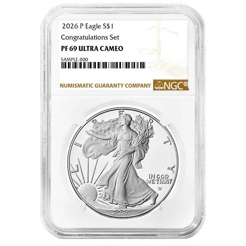 2026-P $1 1-oz Proof American Silver Eagle Congratulations Set NGC PF69UC Brown
