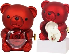 Osito de peluche regalando rosas preservadas, collar, regalo romántico para muje