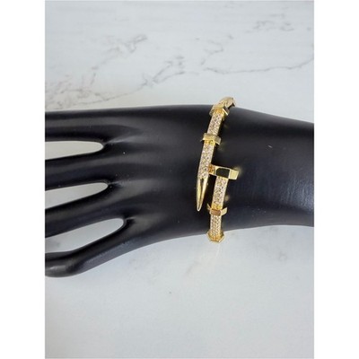 Gold Pave Nail-Style Bangle Bracelet - Women Jewelry