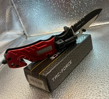Tac Force Firefighter Rescue Pocket Knife Red Assisted Opening Seatbelt Cutter