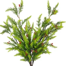 4 Pcs Christmas Artificial Pine Branches with Mini Red Berry Stems Norfolk Pi...