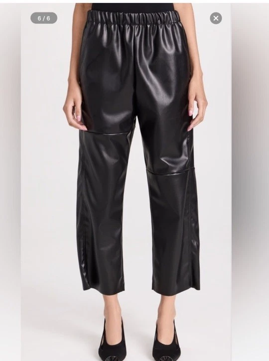 Pantalones de moto MM6 Maison Margiela negros dobladillo crudo imitación cuero vegano, 8 NUEVO Foto 3 de 4