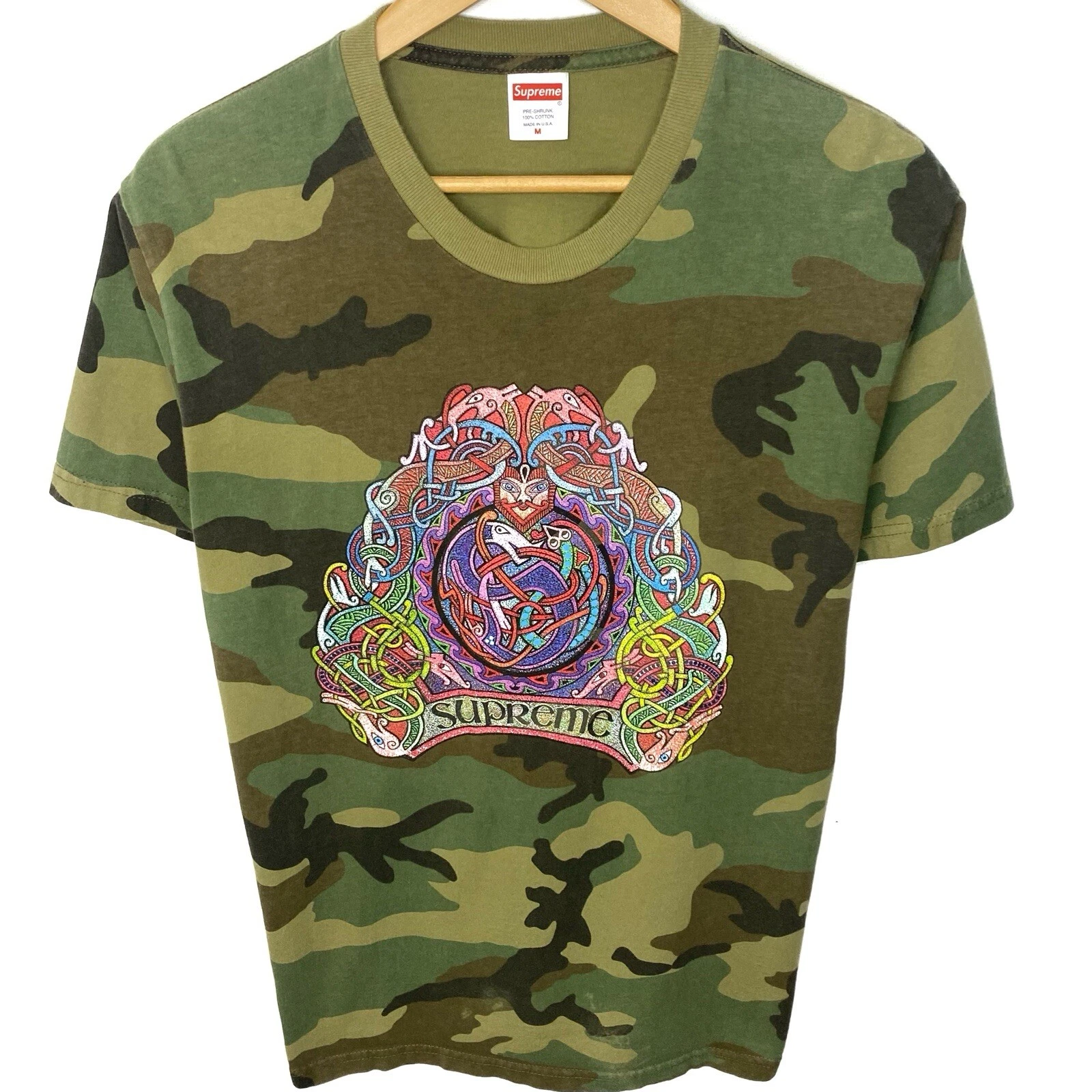 T shirt Supreme Woodland Camo multi logo nœud fabriqué aux États Unis taille moyenne SS19T45