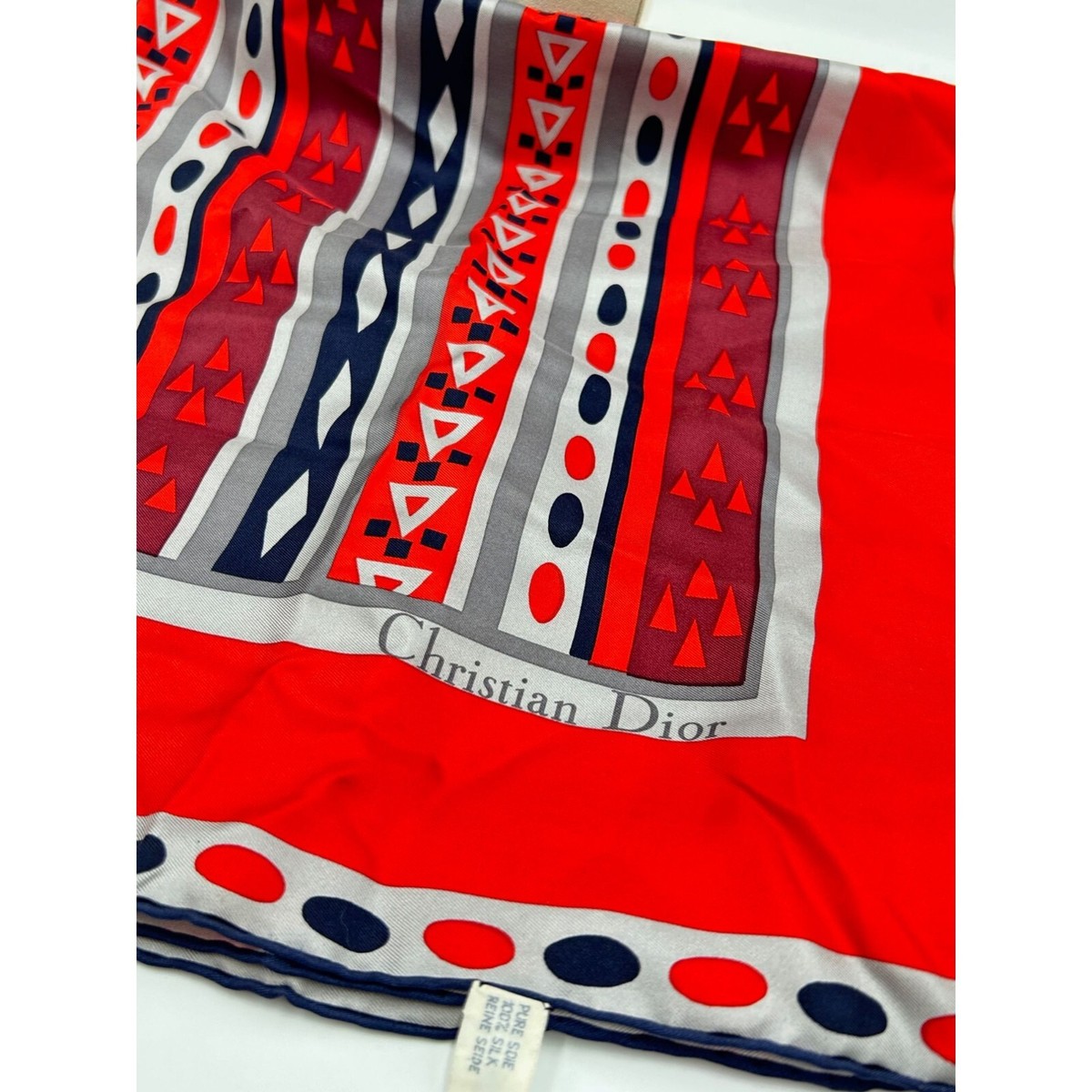 Christian Dior　Scarf　スカーフ　美品 Vintage Christian Dior Hand Rolled Scarf 100% Silk Red Blue