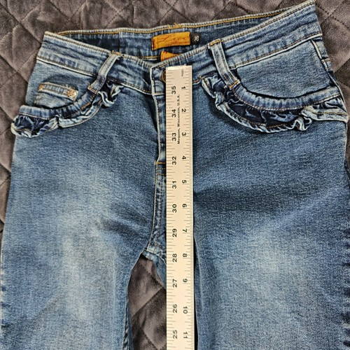 Luc Jeans Womens Denim Jeans Waist 25" Heart Back Pockets Wide Bottom Flares - Picture 5 of 16