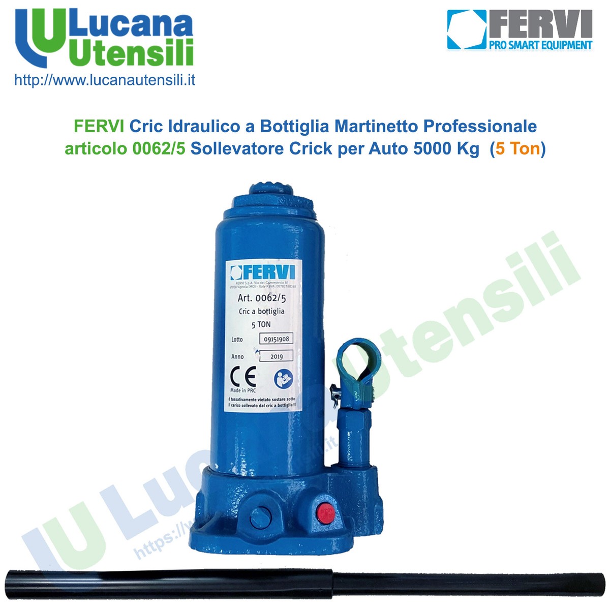 CRIC SOLLEVATORE CRICK IDRAULICO A BOTTIGLIA 5 T TONNELLATE