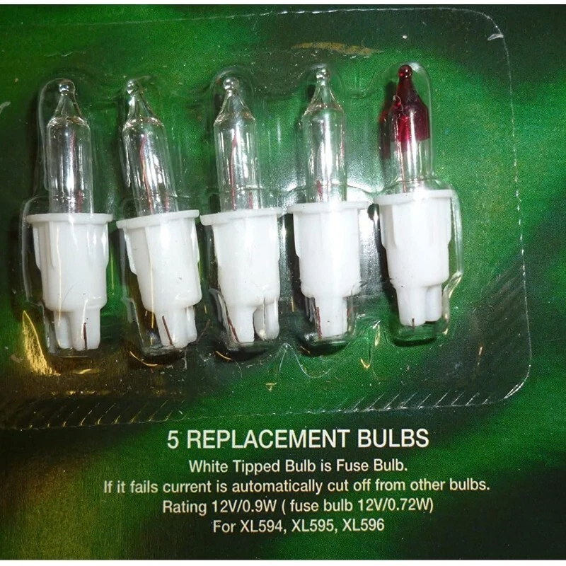 CHRISTMAS CONCEPTS® 4 Bombillas de Repuesto Push In Transparentes 12v 0.9w y 1 Bombilla Fusible Bases Blancas (SB262)