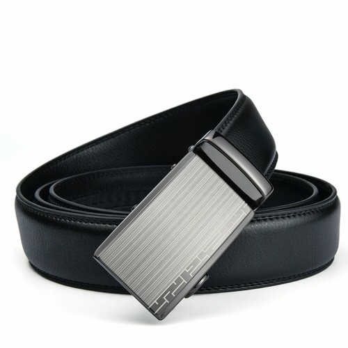 Luxury Men's Real Leather Belt Automatic Buckle Ratchet Waist Strap Jeans Dress - Picture 10 of 23