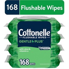 Cottonelle GentlePlus Flushable Wet Wipes, 4 Flip-Top Packs 168 Total Wipes 
