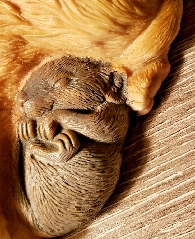 Vintage Napping Cat Cuddling a Happy Sleeping Mouse - Ceramic/Resin ...