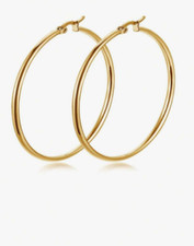 Gold Plated Hoop Earrings Hypoallergenic For Sensitive Ears 60MM Stainless Steel