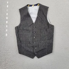 Merona Vest Mens Small Wool V-Neck Gray Buttons Pockets Sleeveless