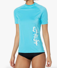 Kanu Surf Women's Breeze UPF 50 Short Sleeved Active Rashguard Aqua Sz XL