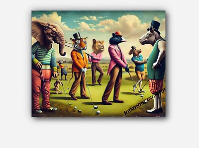 Playing Golf  humorous & surreal twist anthropomorphized Art #4 Reprint