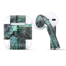 Skins Wraps compatible for Apple Airpods Patina Metal and Wood Blue