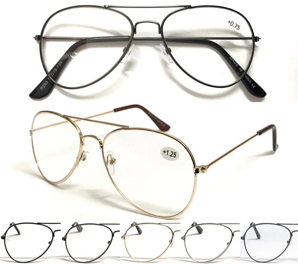 Classic Reading Glasses Small Aviators Stylish Pilot Double Bridge Frame L293