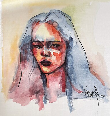 Abstract Watercolor Aquarell auf Papier Porträt Portrait Bild