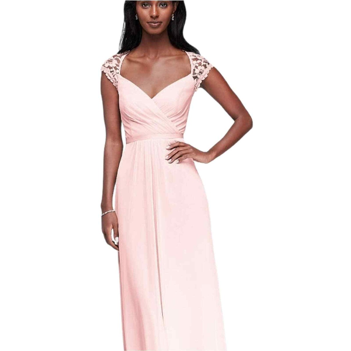 David's Bridal NWT Lace Cap Sleeve Bridesmaid Dress Dusty Pink