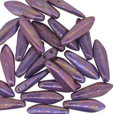 Czech Glass Dagger Drop Beads 5x16mm 2-Hole, 25pcs Chalk Violet Iris Luster