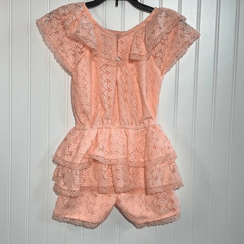 Real Love Lace Girls Romper Peach Color With Buttons Back Size 5/6 - Picture 6 of 10