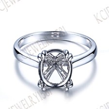 10x8mm Oval Semi Mount Prong Setting Sterling Silver Engagement Ring Anniversary
