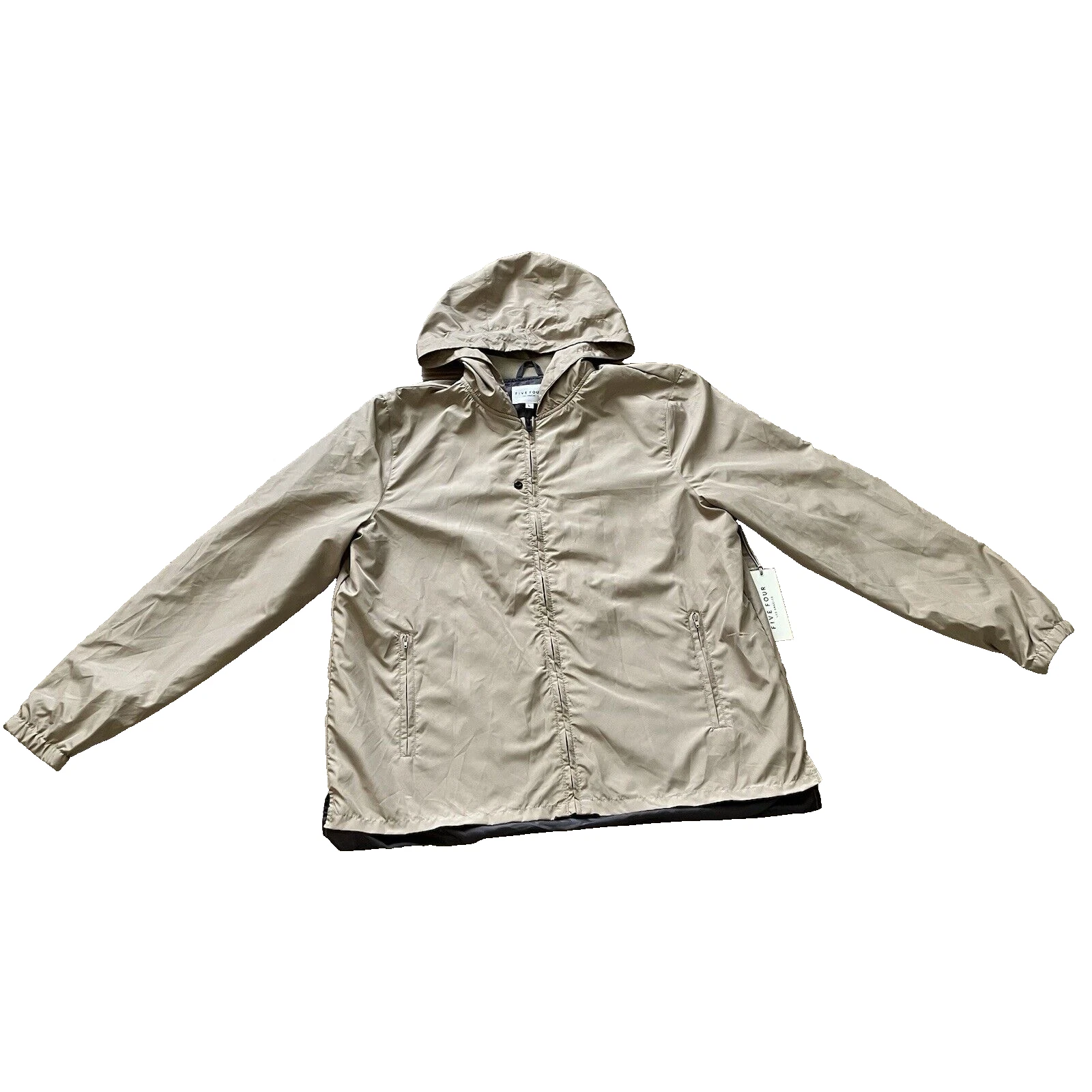 Five Four Windbreaker Hooded Jacket w/ Pockets Lightweight Khaki Men's Lg