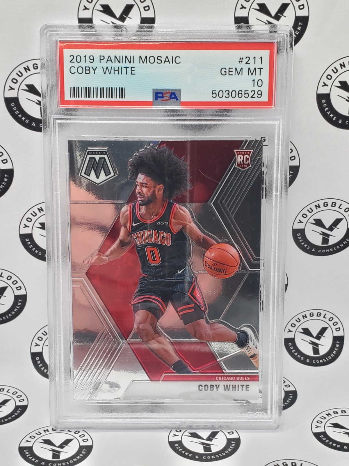 2019-20 Panini Mosaic Coby White Rookie RC #211 PSA 10 Chicago Bulls