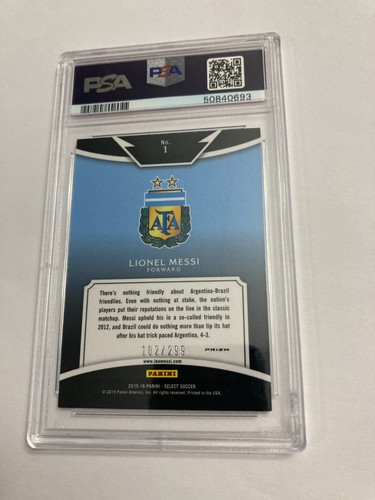 2015 Panini Select Equalizers Blue Prizm #1 Lionel Messi #/299 PSA 9 Mint - Picture 10 of 14