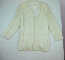 JasJas White Silk Open Jacket Cardigan Beaded Embellishments Size 2X Holiday