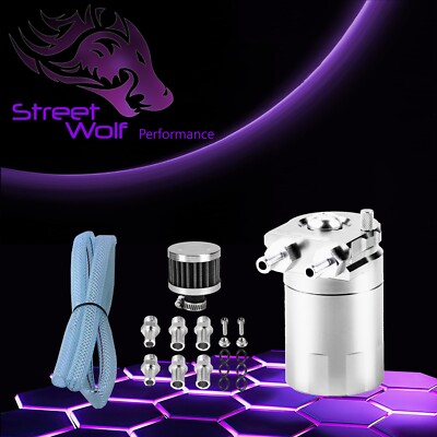 Oil Catch Can Reservoir Baffled Tank Breather Universal Silver Fits Volkswagen