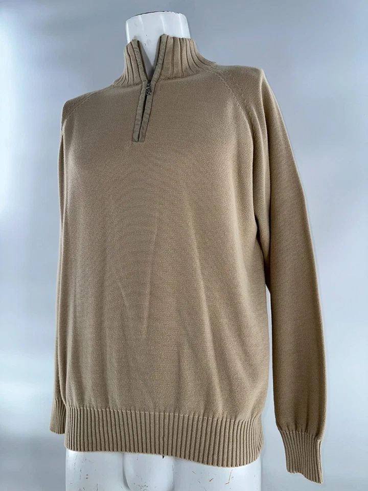 Robert Talbott 1/4 Zip Sweater Pullover Men’s M Tan Cotton Long Sleeve YGI A5-75 - Image 3 of 4