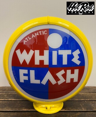 #ad #ad ATLANTIC WHITE FLASH Reproduction 13.5quot; Gas Pump Globe Yellow Body $175.00
