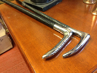 Vintage geflochtenes Leder Reitgerte versilberter Griff