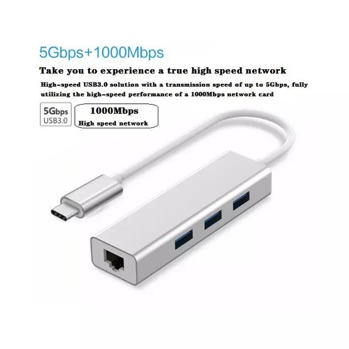 USB C auf 3 x USB A und RJ45 Aluminium Ethernet Lan Adapter Hub Kabel Mac - Bild 6 von 10