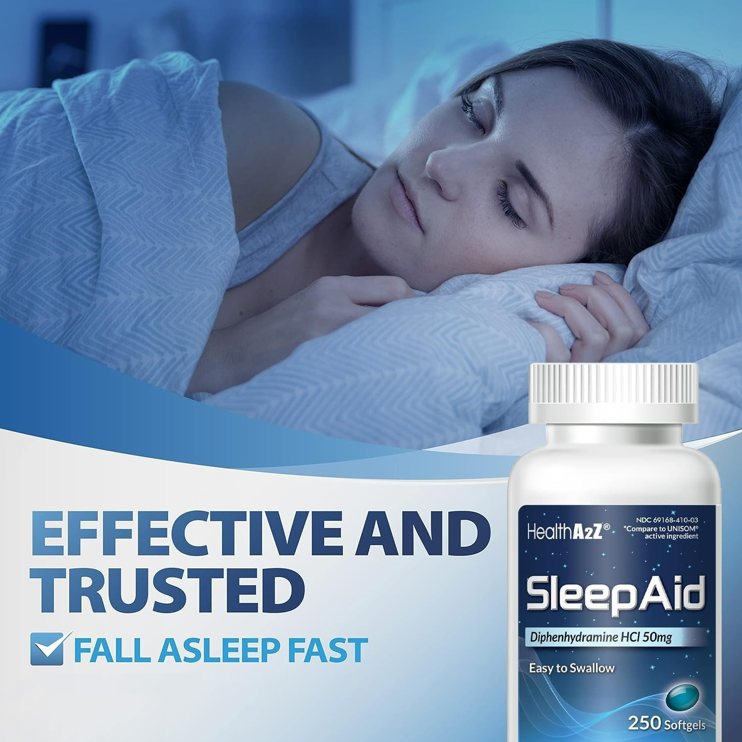 Sleep Aid, Diphenhydramine HCl 50mg, 250 Softgels, Supports Deeper Restful Sleep