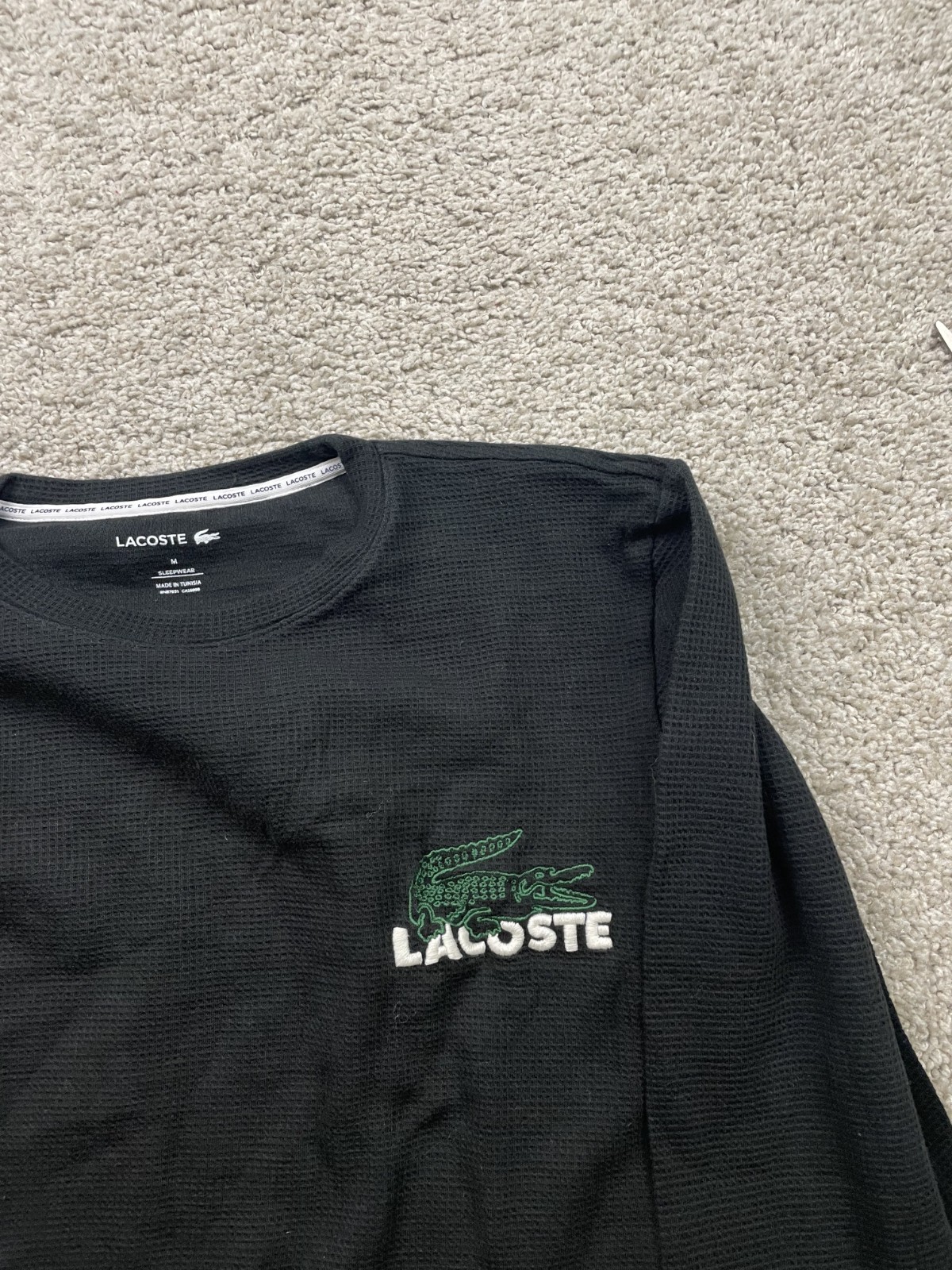 Lacoste Waffle Knit Thermal Shirt Men's Medium Black Long Sleeve Lounge thumbnail 3