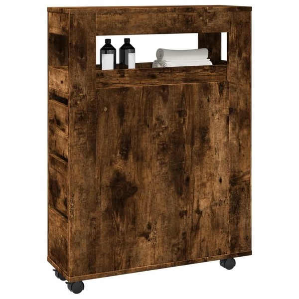 Badschrank Schmal Mit Rollen RäUchereiche Holzwerkstoff-image