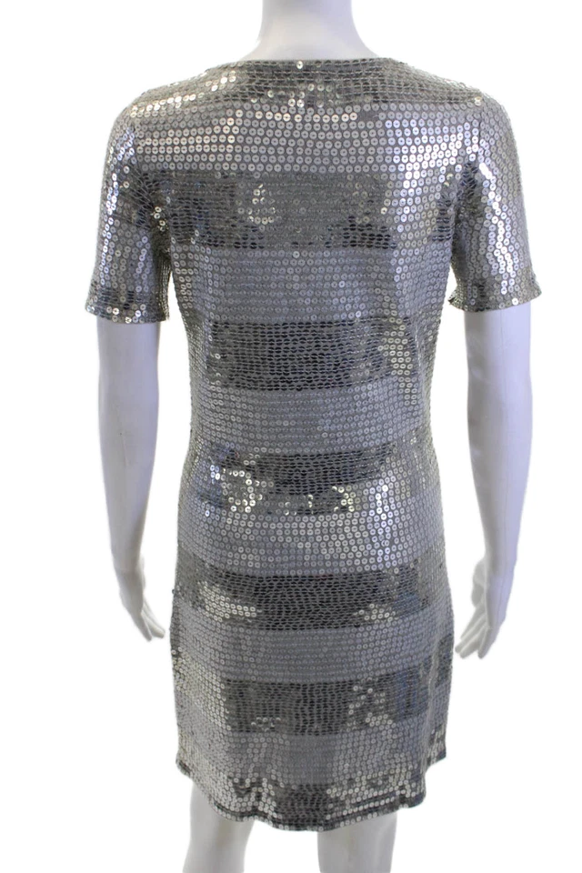 Vestido recto Design History para mujer gris a rayas manga corta cuello redondo talla M Foto 3 de 4