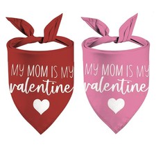 2 PCS Valentines Day Dog Bandanas My Mom is My Valentine Reversible Pet Scarf