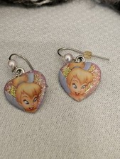 UNIQUE ADORABLE Disney Tinkerbell Heart Shaped Dangle Earrings EUC 