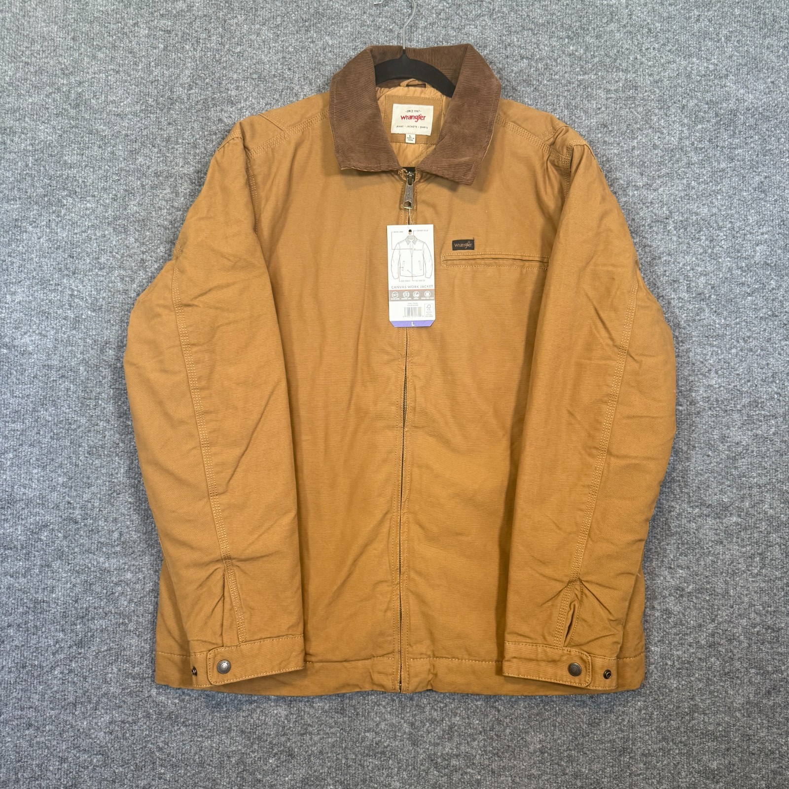Wrangler Canvas Work Jacket L Khaki Chore Coat Barn Jacker C