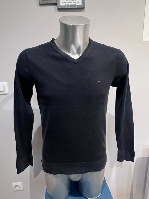 pull col V homme coton soie bleu marine TOMMY HILFIGER taille S EXCELLENT ÉTAT