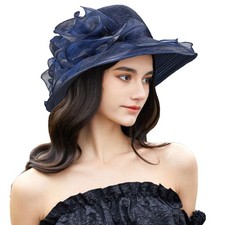 IZUS Women's Organza Kentucky Fascinator Hat Derby Sun-Hat Medium, Dark Navy