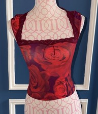 Urban Outfitters Out From Under Red Rose Print Mesh Lace Cami Top - Size XS