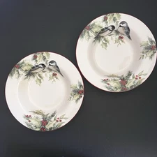 Winter Song Large Rim Soup Bowl 9” Chickadee Set Of 2