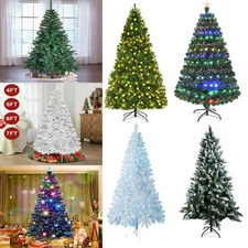 4/5/6/7FT Artificial Christmas Tree with LED Lights Stand Xmas Holiday Pre Lit