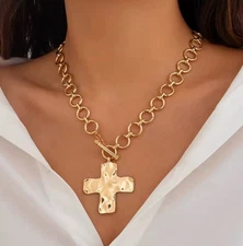 Gold Chunky Cross Necklace